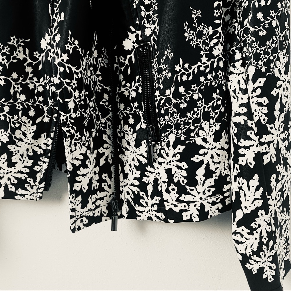 Alfani Floral Faux Leather Women Jacket Navy Blue and White Sz XS - Picture 11 of 14